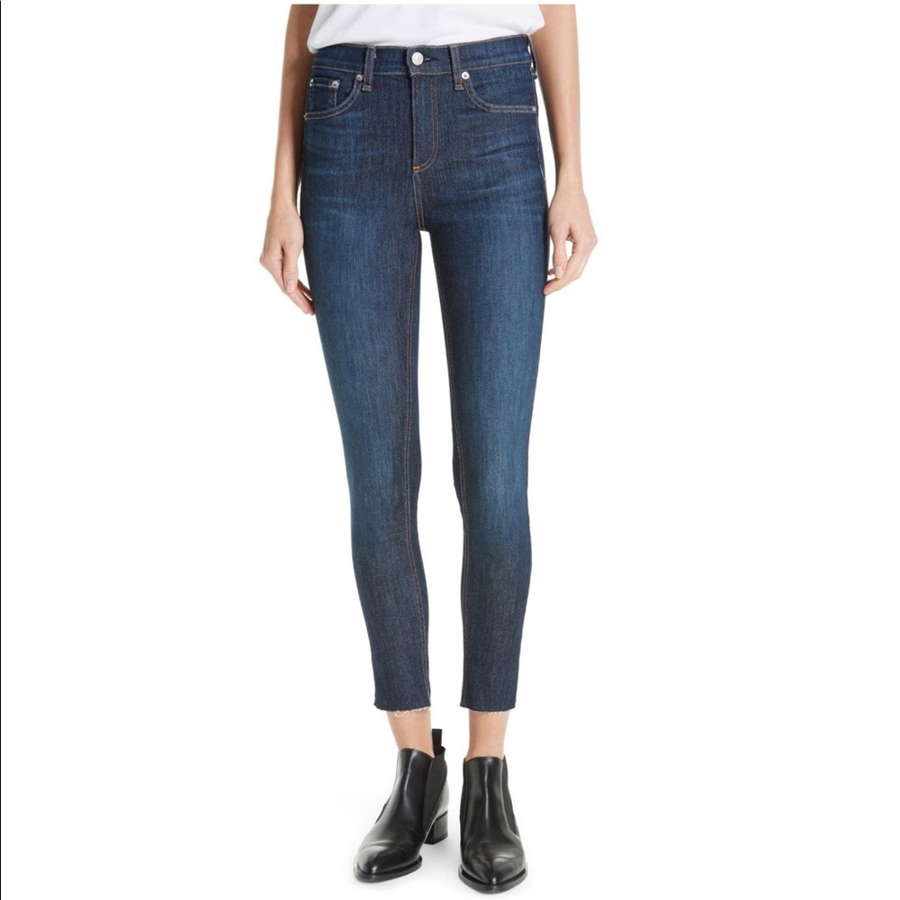 Rag & bone Mad River high rise ankle skinny jeans raw hem‎ solid